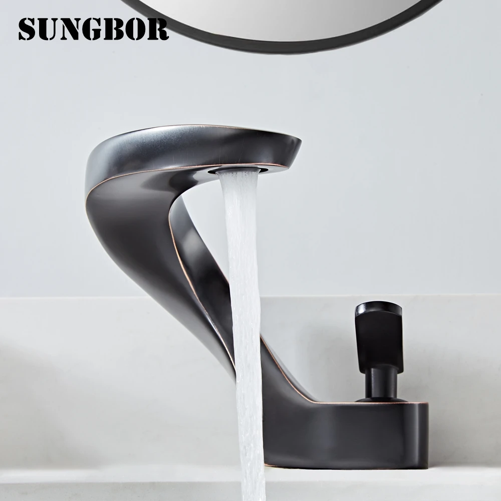 

Bathroom Sink Basin Faucet Deck Mount Bright Chrome Washing Basin Hot Cold Water Creative Crane Mixers Faucet Sink Mixer Tap