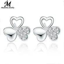 New Classic Fine silver plated del perno prisionero para mujeres trébol afortunado blanco CZ Diamond Crystal joyas oído femenino venta al por mayor