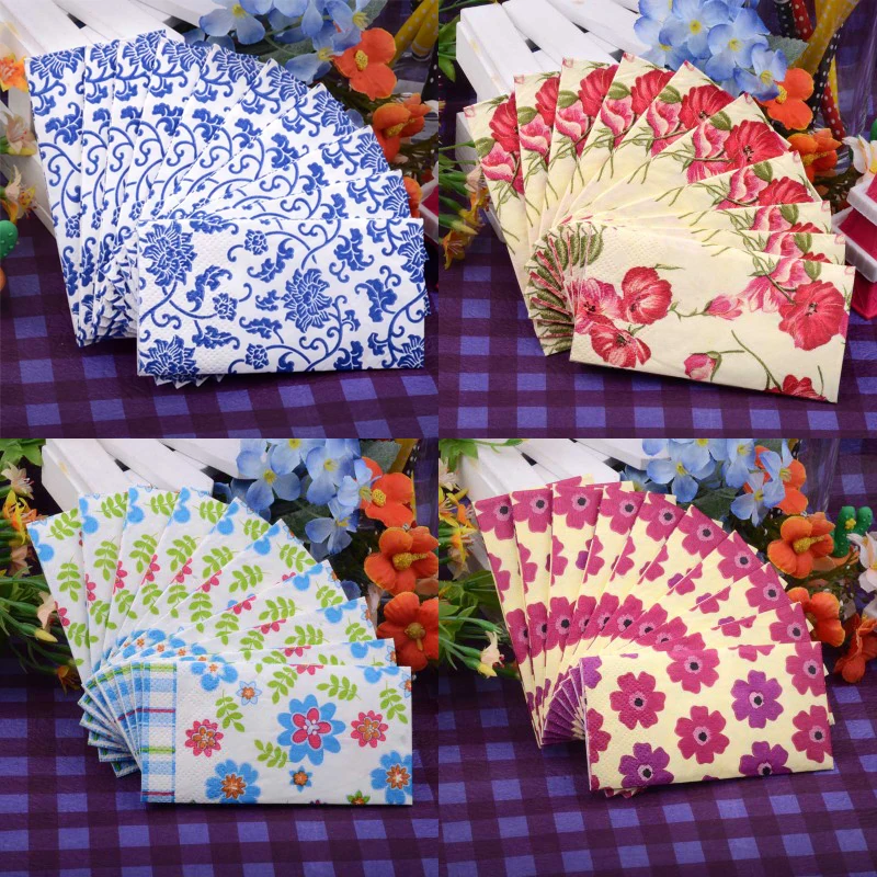 

HAOCHU 50pcs Happy Wedding Decoupage Decoration Food-grade Paper Napkin Virgin Wood Flower Tissue Towl for Festive & Party