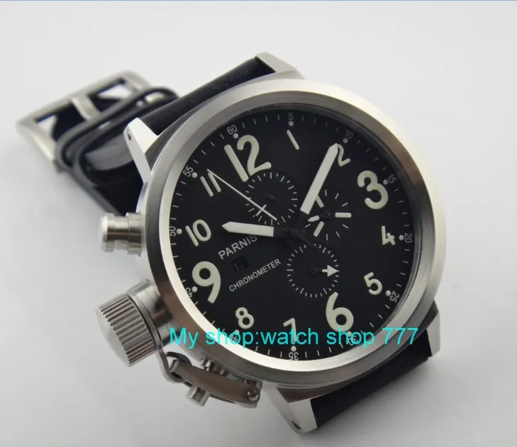 

50mm PARNIS black dial Japanese quartz movement Chronograph multifunction men's watch Auto Date Quartz watches SY7