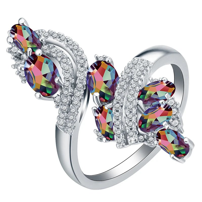 Цветные радужные стразы кольца для женщин романтичный серебристый цвет CZ обручальные кольца ювелирные изделия милый узел кольцо Anillos Mujer L3H963