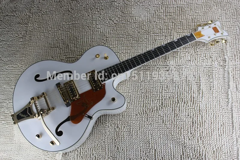 Free Shipping Factory Custom White Gretsch Falcon 6120 Semi Hollow Body Jazz Korean Tuners Electric Guitar With Bigsby Tremolo
