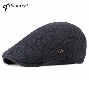 

Fibonacci Fashion Men's Newsboy Caps Knitting Plus Velvet Beret Hats for Men Autumn Winter Flat Dad Hat