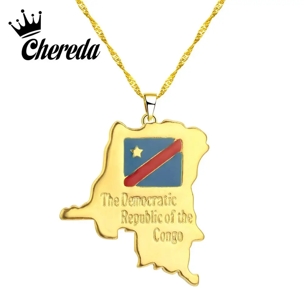 

Chereda Democratic Republic of the Congo Map Small Pendant Necklace Gold Color DRC Jewelry Ethnic Country Map Necklace