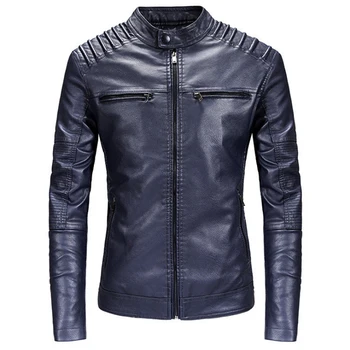 

New Bomber Leather Jacket Men Casual Motorcycle Leather Jacket PU Outerwear Male Fashion Slim Fit Jacket High quality