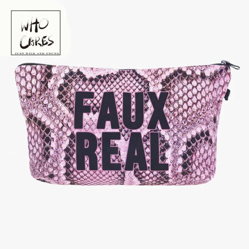 

Who Cares Faux Croco Pink Printing Fashion Makeup Bags Cosmetics Pouchs For Travel Ladies Pouch Women Cosmetic Bag