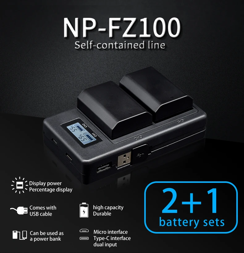 PALO 2280mAh NP-FZ100 NPFZ100 NP FZ100 батарея+ lcd двойное USB зарядное устройство для sony NP-FZ100, BC-QZ1, sony a9, a7R III, a7 III, ILCE-9