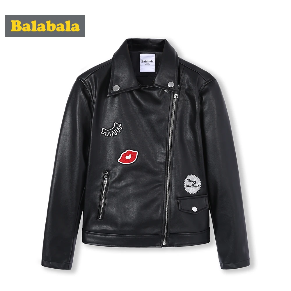 Balabala/байкерская куртка из искусственной кожи для девочек; байкерская куртка с аппликацией; детская куртка для девочек-подростков; верхняя одежда; весенне-осенняя одежда