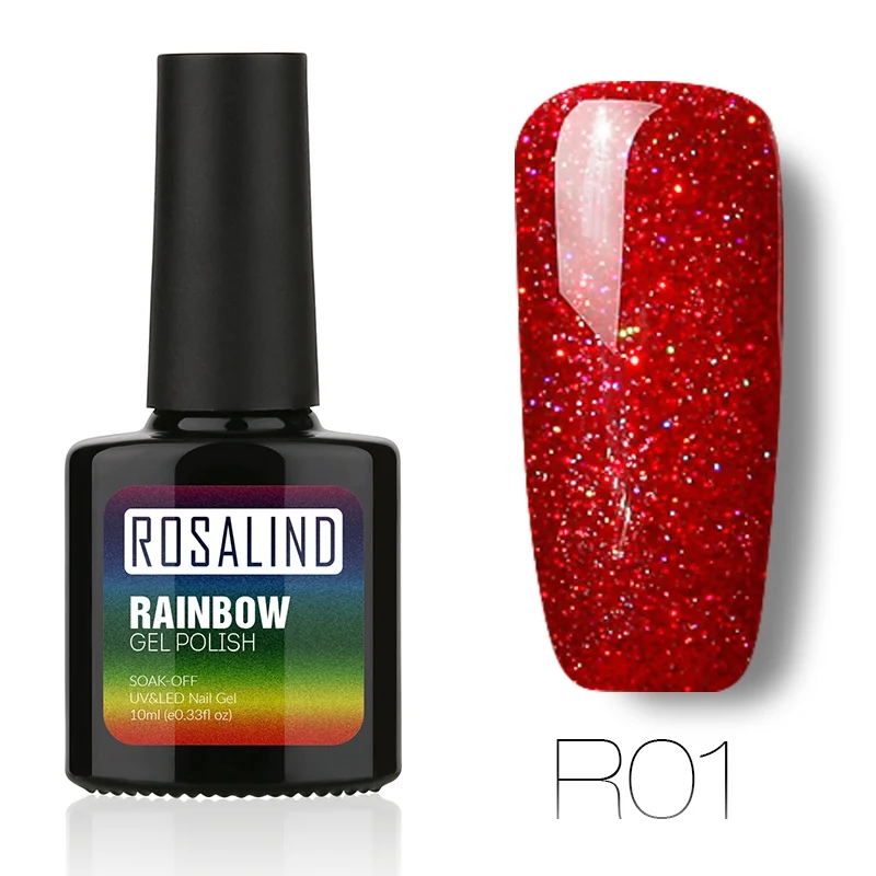 ROSALIND, 10 мл, Гель-лак для ногтей, Радужный мерцающий R01-29, лазер, блестящий, для дизайна ногтей, маникюра, долговечный УФ-светодиодный Гель-лак - Цвет: R01