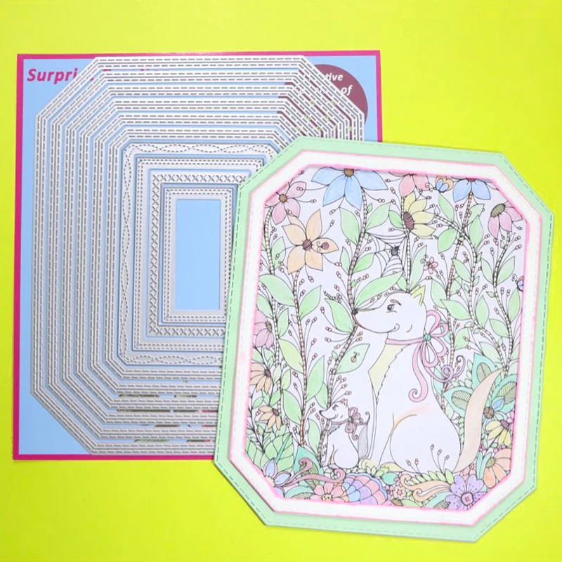 

Large Cutting dies 17.2x20.5cm 10-Piece Stitched Octagon Rectangle Scrapbook DIY Craft Metal Stencil