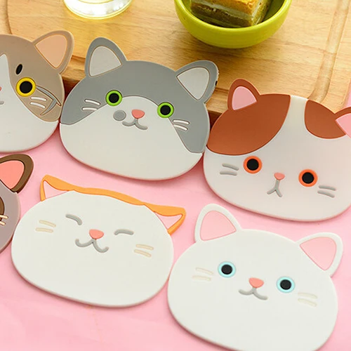 POP ITEM! Kitchen Cute Cartoon Cat Coffee Drink Glass Cup Placemat Holder Pad Coaster