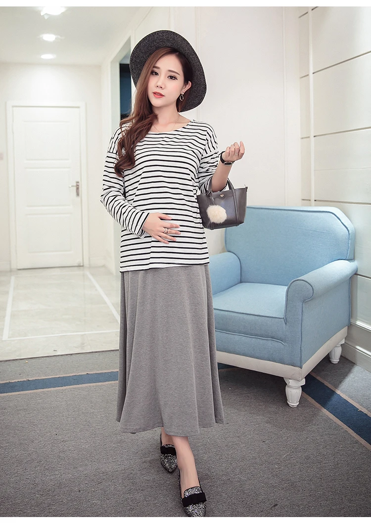 Весна Осень Корейская мода для беременных юбки для талии, живота, эластичная свободная длинная юбка для беременных женщин Одежда для беременных