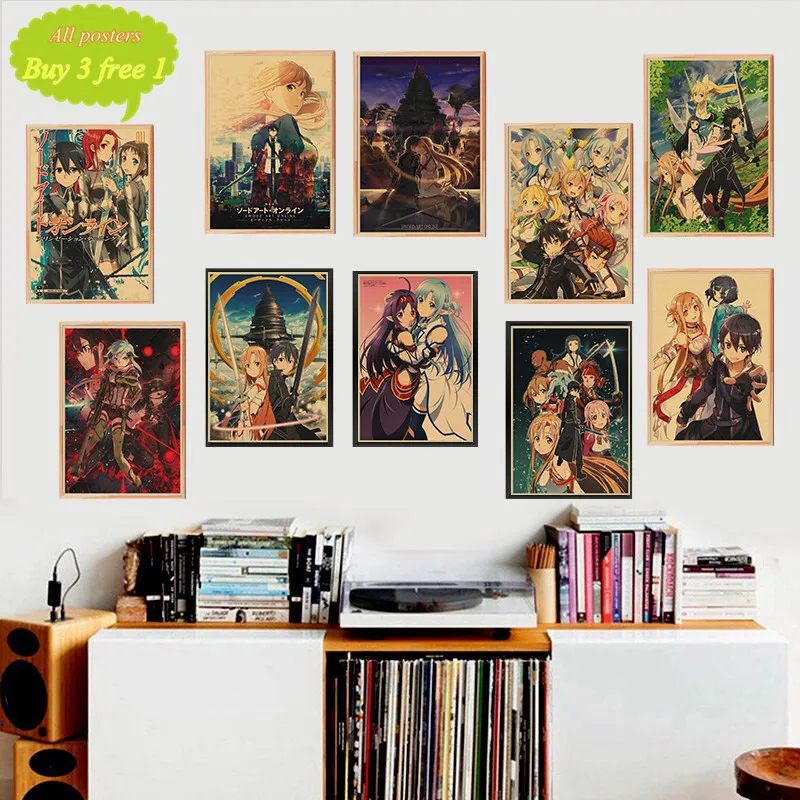 Sword Art Online A Style Japanese Cartoon Comic kraft paper/bar poster Retro Poster decorative painting Sword Art Online A Style Japanese Cartoon Comic kraft paper/bar poster Retro Poster decorative painting