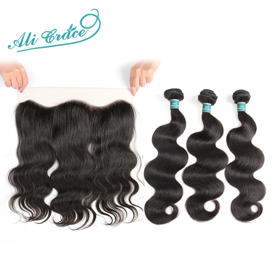 

Ali Grace Indian Body Wave 3 Bundles With Frontal Closure 100% Remy Human Hair Extension Free/Middle Part 13*4 Lace Frontal