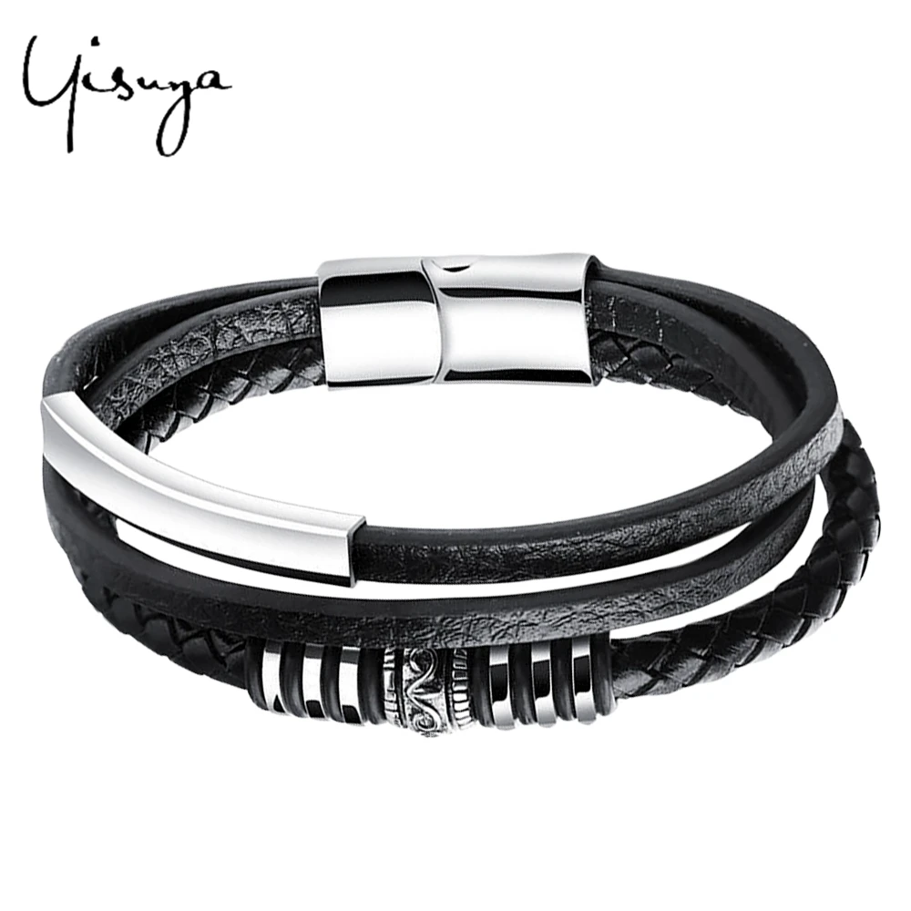

Street Cool Boy Magnet Bracelet Men Multilayer Leather Charm Bracelets Steampunk Geometric Antique Bangles Gift Chain