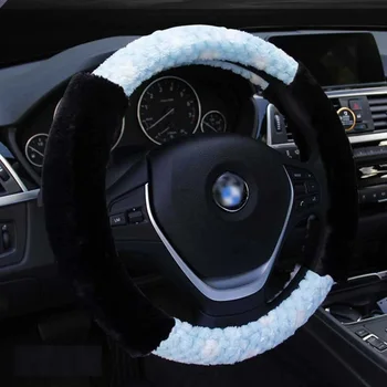 

Winter Super Soft Plush Car Steering Wheel Cover Universal,Warm Faux Fur Auto Handlebar on the Steering-Wheel 37/38cm For Lada