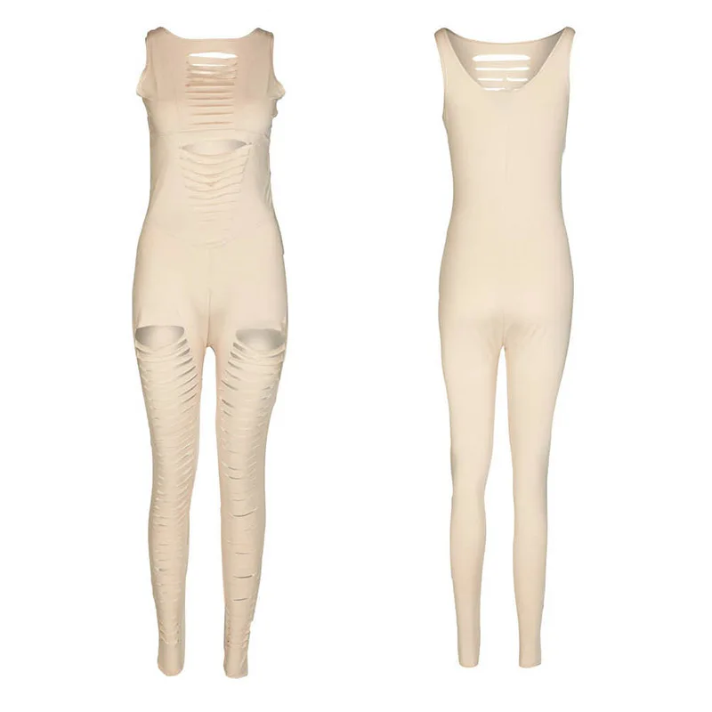 Новые модные женские брюки сексуальные без рукавов полые тонкие облегающие боди