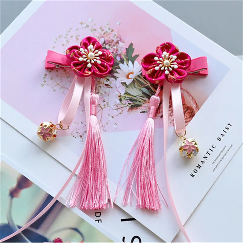 8pair/lot Fashion Multi Style Girls Hair Clips Chinese Traditional Princess Tassels Flower Hair Side Clips Kids Hair Accessories