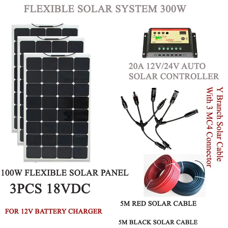 300 Вт солнечная домашняя система Сделай Сам 100 Вт солнечная панель 3 шт; гибкие солнечные панели 300 Вт; сложная солнечная система