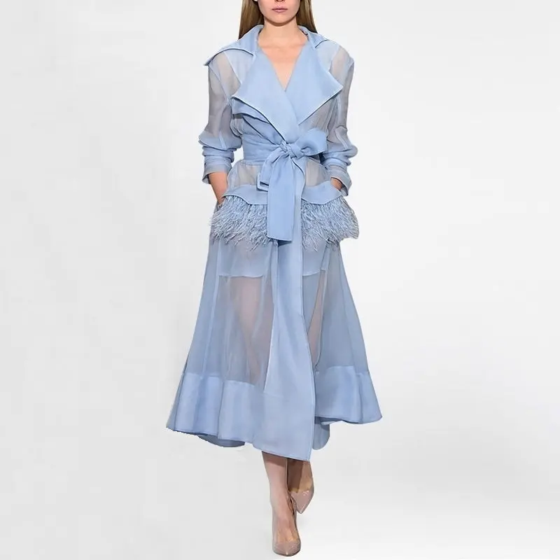 2018 New Autumn Fashion Casual font b Women s b font Trench Coat X Long Feathers
