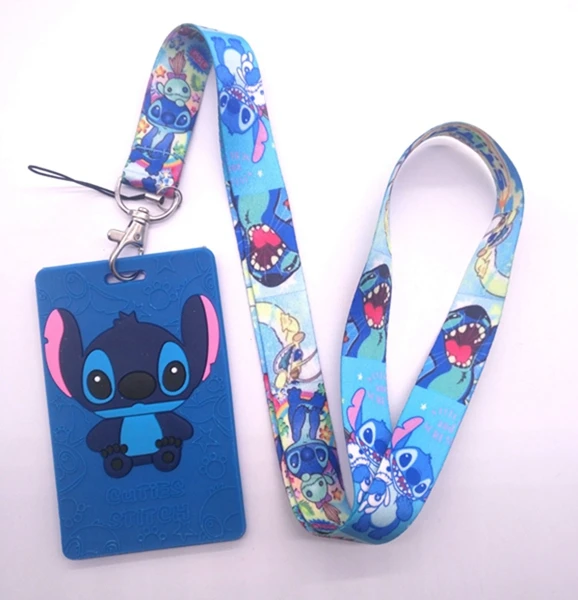 5 Pcs Cartoon Stitch Named Card Holder Identity Badge with Lanyard Neck Strap Card Bus ID Holders With Key Chain G - Цвет: A