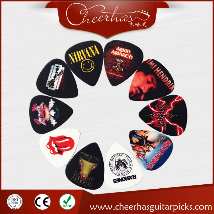 100pcs Mix 10 Famous Rock Bands Guitar Picks in Guitar Parts