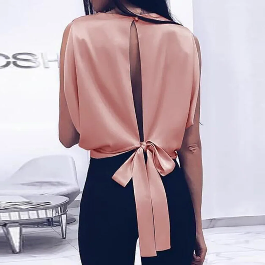 

womens tops and blouses Sexy Women Backless Bow Bandage Sleeveless Casual Top harajuku Blouse Tops blusas mujer de moda 2018#10