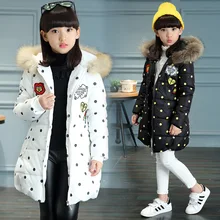 Polka Dot longo Para Baixo Jaqueta de Inverno Para As Meninas 2016 Novo Roupas meninas com capuz de Algodão acolchoado Meninas Casaco de Inverno Casacos de Criança B190