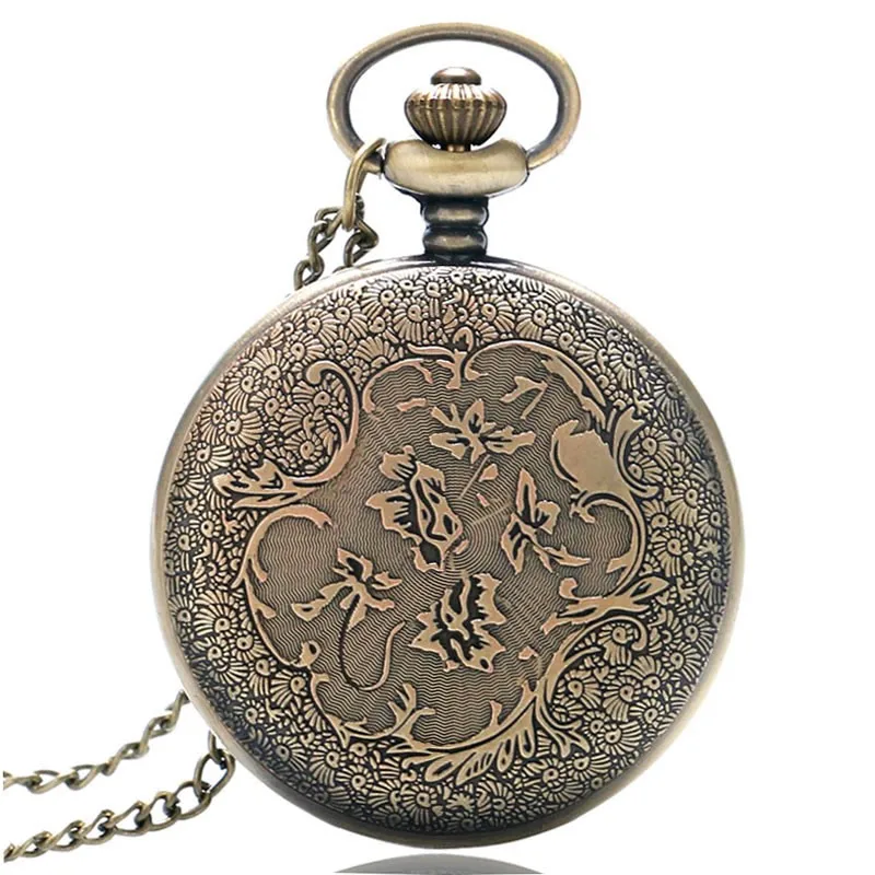 Кварцевые карманные часы Бронзовый римскими цифрами Золотой циферблат Винтажные часы для Для мужчин Для женщин полые цепи арабскими