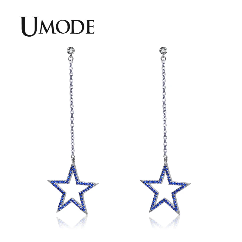 

UMODE Blue Star Long Chain Drop Earrings for Women Korean Girls Geometric Dangle Earrings Hanging Earring Fashion Jewelry UE0563