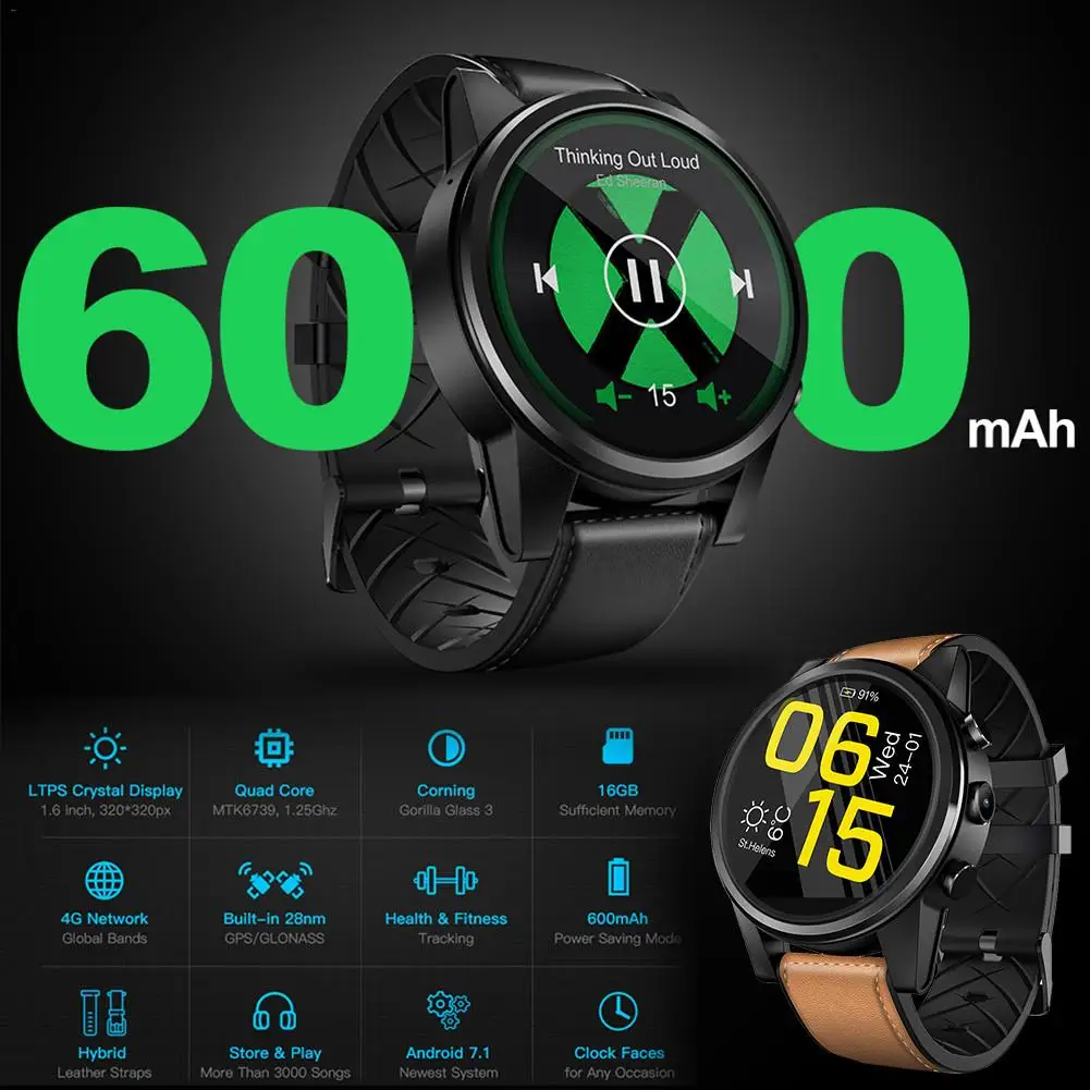 1,6 дюймов 4G Смарт-часы Brace с кристальным дисплеем gps/ГЛОНАСС четырехъядерный 16 Гб 600 мАч гибридный кожаный ремешок Смарт-часы для мужчин и женщин