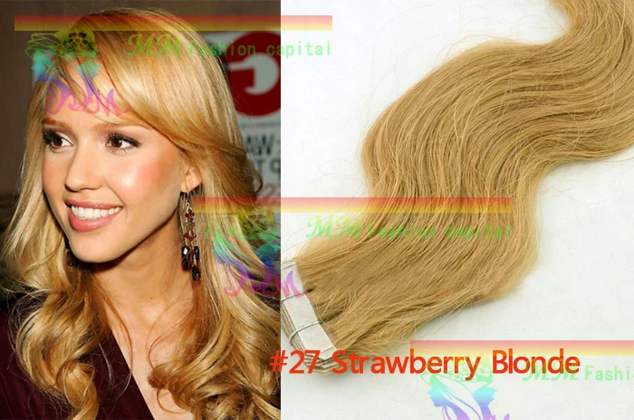 Tape Hair Extensions Wavy 27 Strawberry Blonde Golden Blonde