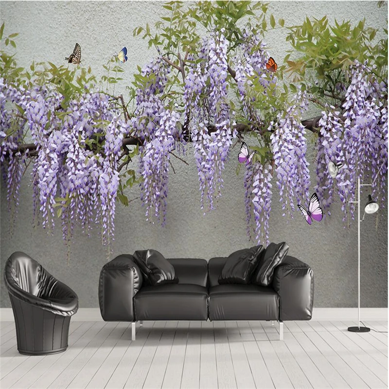 

beibehang Customize any size mural wallpaper 3D stereo wisteria butterfly TV sofa background wall murals papel de parede 3d