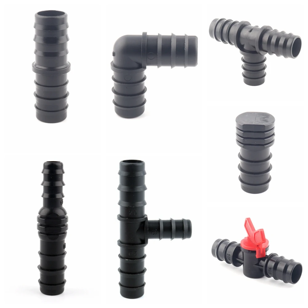 10pcs 16mm PE Pipe Connectors Garden Water Micro Drip Irrigation Pipe Hose Connector Watering System Joints Tee Elbow Plug drip system kit