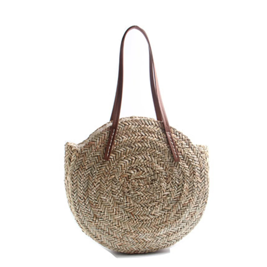 

Fashion Bohemia Hand-woven Straw Bag Women's Round Large Shoulder Handbag Vintage Travel Beach Bag