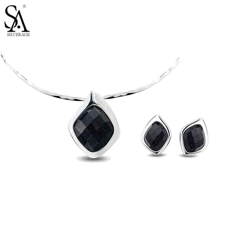 SA SILVERAGE 2017 New Design 925 Sterling Silver Jewelry Sets for Women Choker Pendant Necklaces Stud Earrings Fine Jewelry gift