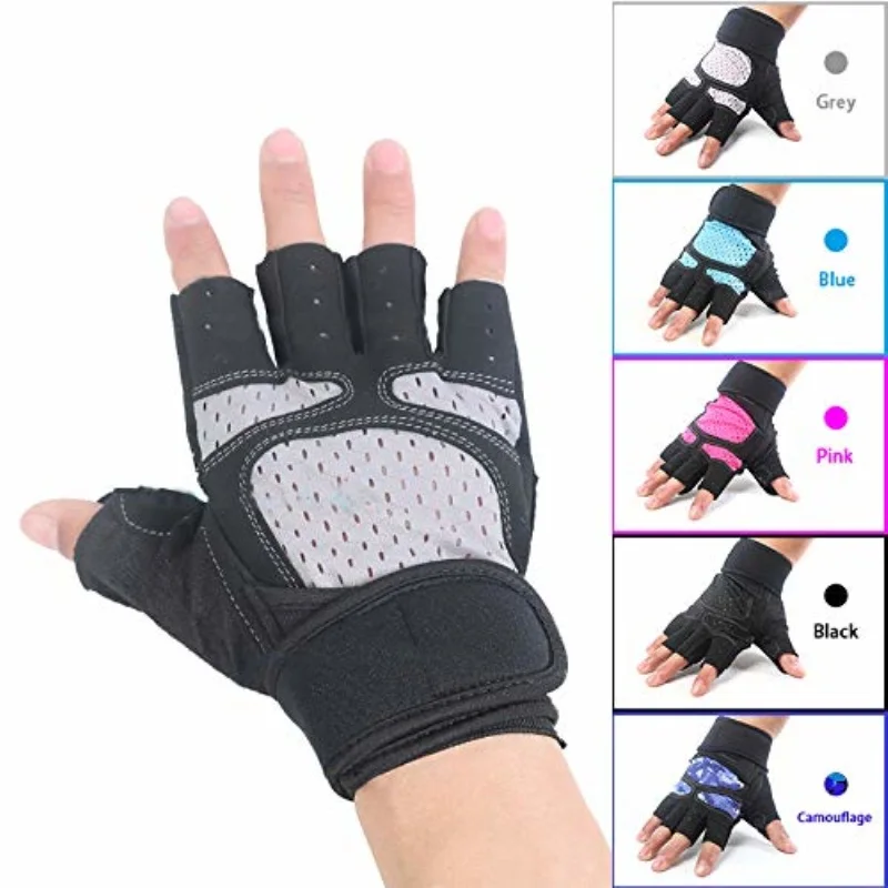 Перчатки для фитнеса Runature с повязкой на запястье, перчатки для защиты от упражнений в тренажерном зале, перчатки для поднятия веса, нескользящие перчатки для тренировки - Цвет: grey