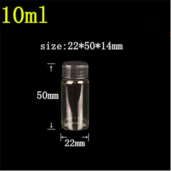 22*50*14mm 10ml Glass Bottles With Plastic Lid Transparent Empty Gift Jars Black Cap 100pcs/lot | Дом и сад