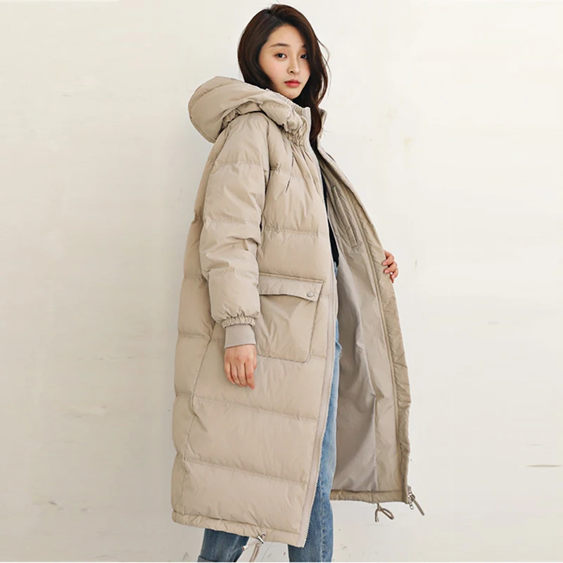 Новая мода 90% белые пуховые пальто утолщенная зимняя пуховая куртка парки с капюшоном теплое пальто негабаритная Свободная верхняя одежда
