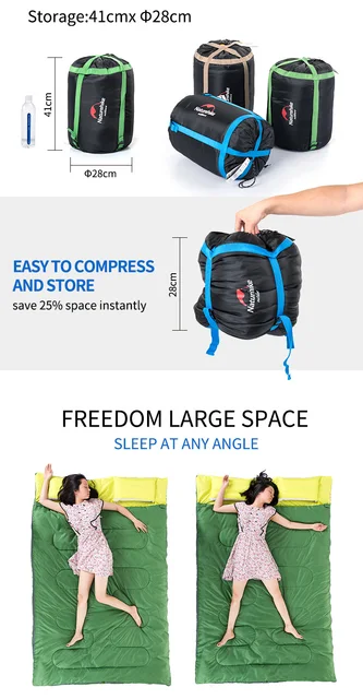 Naturehike-saco de dormir doble Separable en 2 sacos de dormir individuales  con 2 almohadas, cómodo y transpirable para acampar - AliExpress