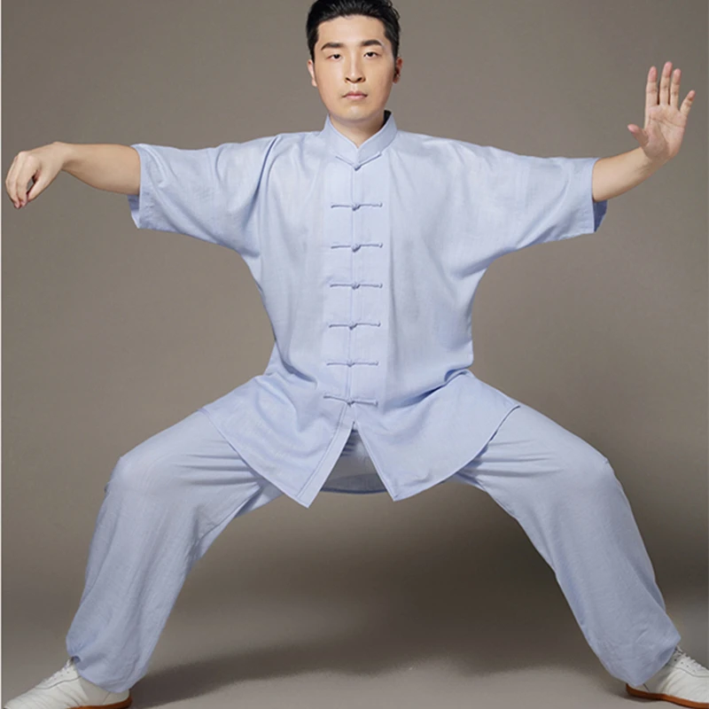 6 Colors Tencel and Linen Tai Chi Clothes Short Sleeve Taiji Suits Kung Fu Uniform Summer Chinese Tang Dress Shirt+Pants