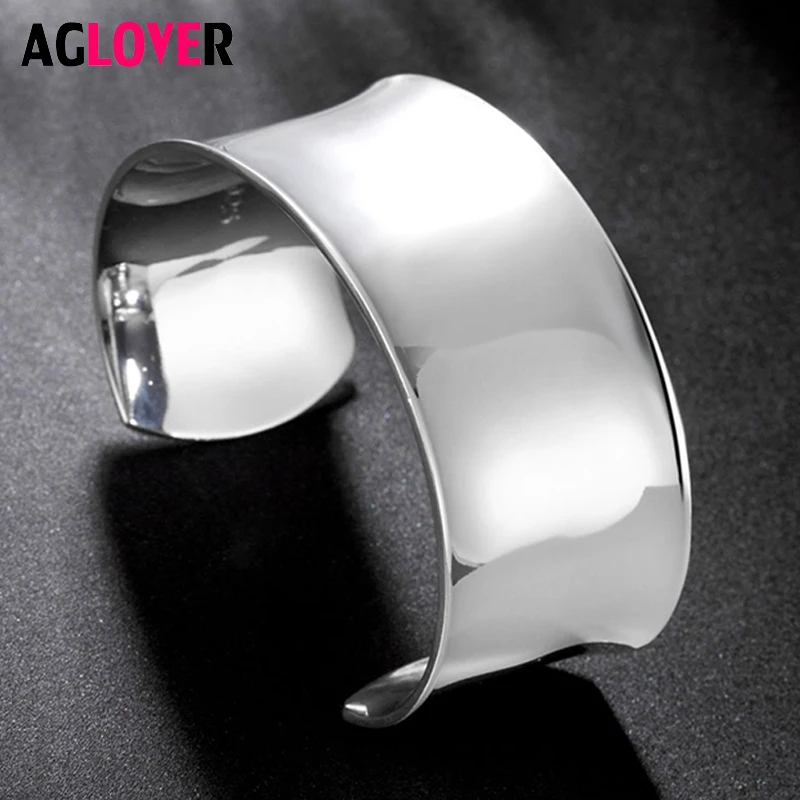 

2019 New 925 Silver Lovers Simple Fashion Bracelet 28mm Big Smooth Opening Women Men Bangle Gift Jewelry