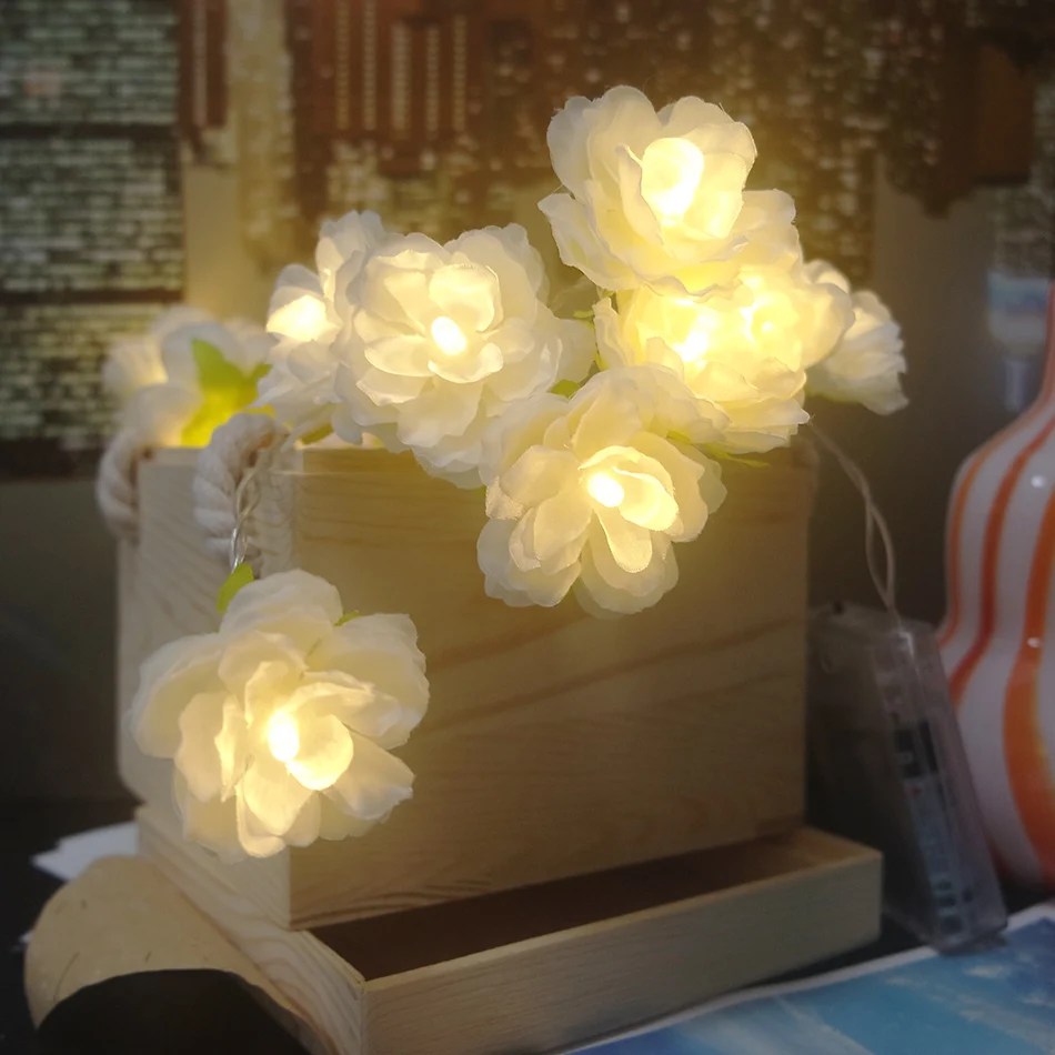 Handmade cream flower LED String Lights, AA Battery floral holiday lighting, Vase flower arrangement,Party garland decoration Handmade cream flower LED String Lights, AA Battery floral holiday lighting, Vase flower arrangement,Party garland decoration
