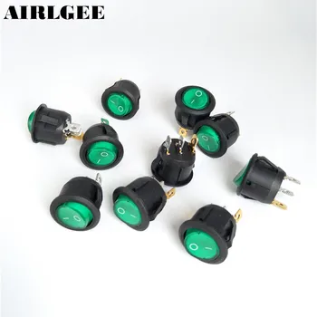 

High quality 10pcs Green Light Illuminated 20mm Mounting holes ON-OFF SPST 3Pin Round Rocker Switch 6A/250V 10A/125V AC