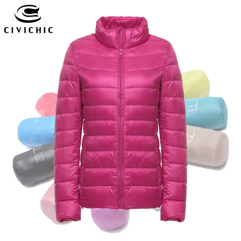 

CIVICHIC New Fashion 12 Colors Lady Ultra Light Down Jacket Frivolous Slim Short Eiderdown Outerwear Coat Plus Size S-xxxl DC501