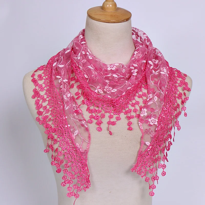 145*40cm New Summer Women Lace Triangular Scarf Hollow Neck Shawl Wraps