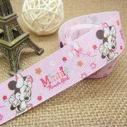 1 "(25 мм) Розовый Минни мультфильм печатных Grosgrain ленты Дети DIY Hairbows материалы 10 ярдов/партия