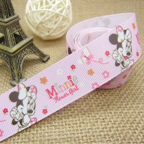 1 &quot(25 мм) Розовый Минни мультфильм печатных Grosgrain ленты Дети DIY hairbow материалы 10