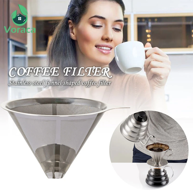 

Reusable Kitchen Stainless Steel Coffee Filter Pour Over Coffee Funnel Brew Drip Tea Filters Metal Mesh Basket Tool Coffeeware