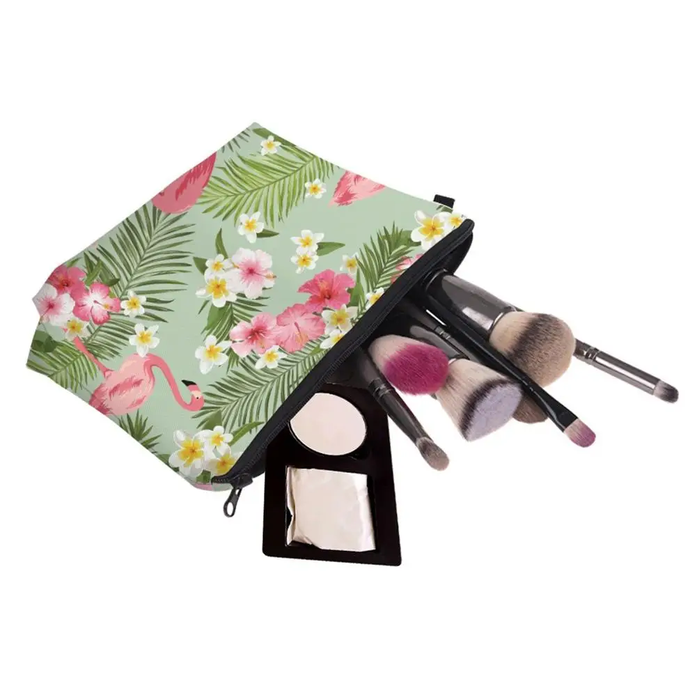 

Women Cosmetic Bag Tropical Flamingo Flower Leaves Makeup Bag Travel Toiletry Organizer Pen Cosmetics Pouchs brush holder Purse